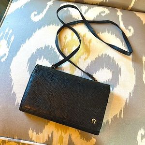 Etienne Aigner Black Soft Leather Wallet/Clutch/Shoulder/Crossbody in One 🖤